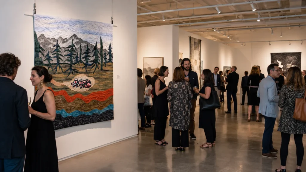 Gallery wall with colourful paintings at the Key City Theatre art gallery