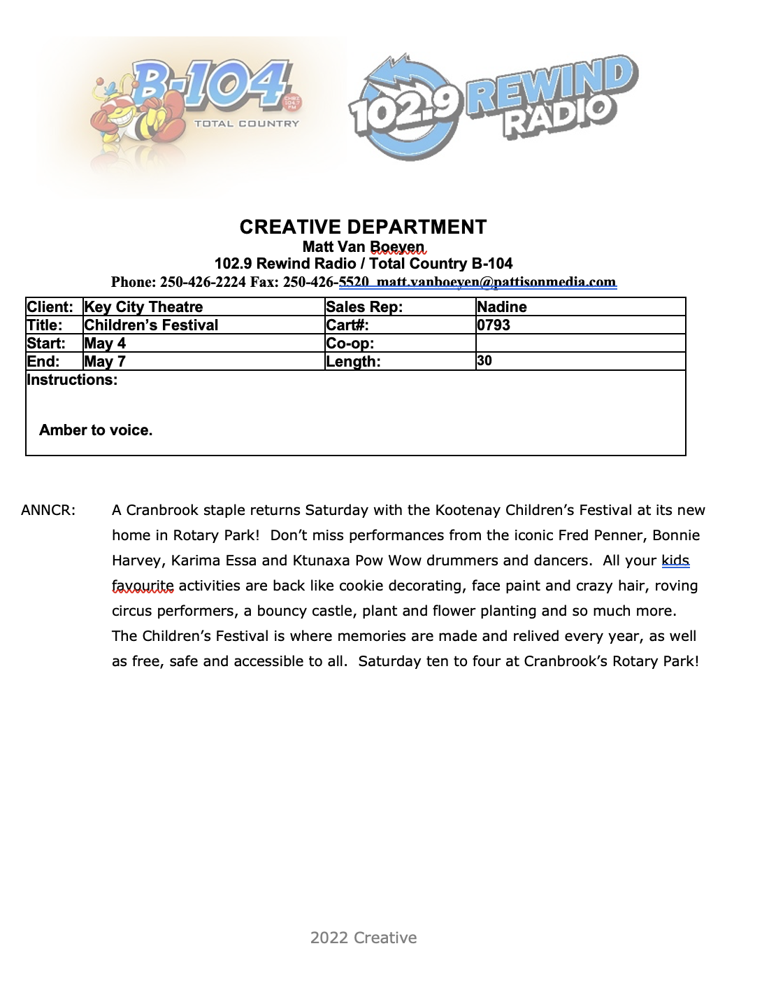 Kootenay Children&rsquo;s Festival, 2022