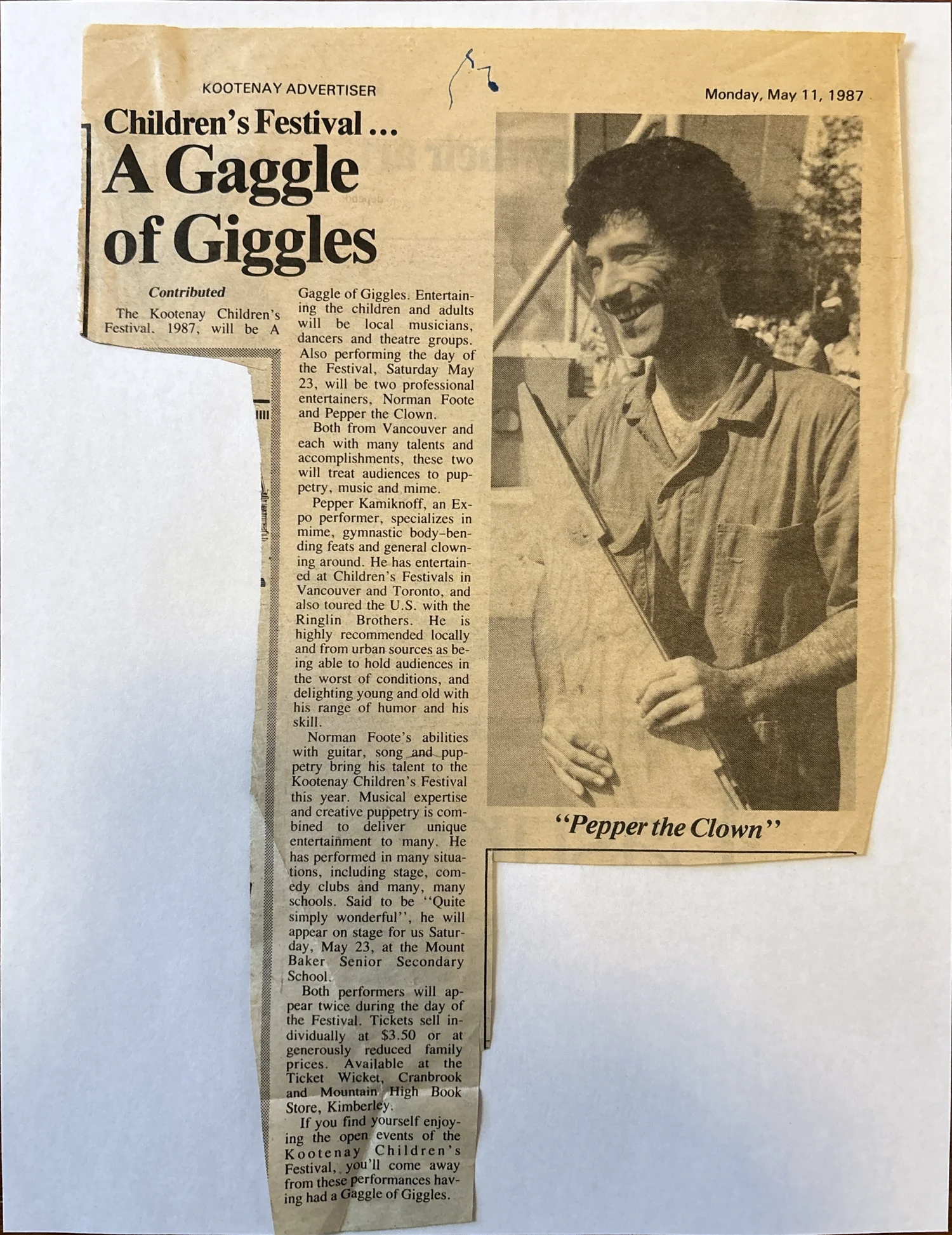 Kootenay Children&rsquo;s Festival, 1987