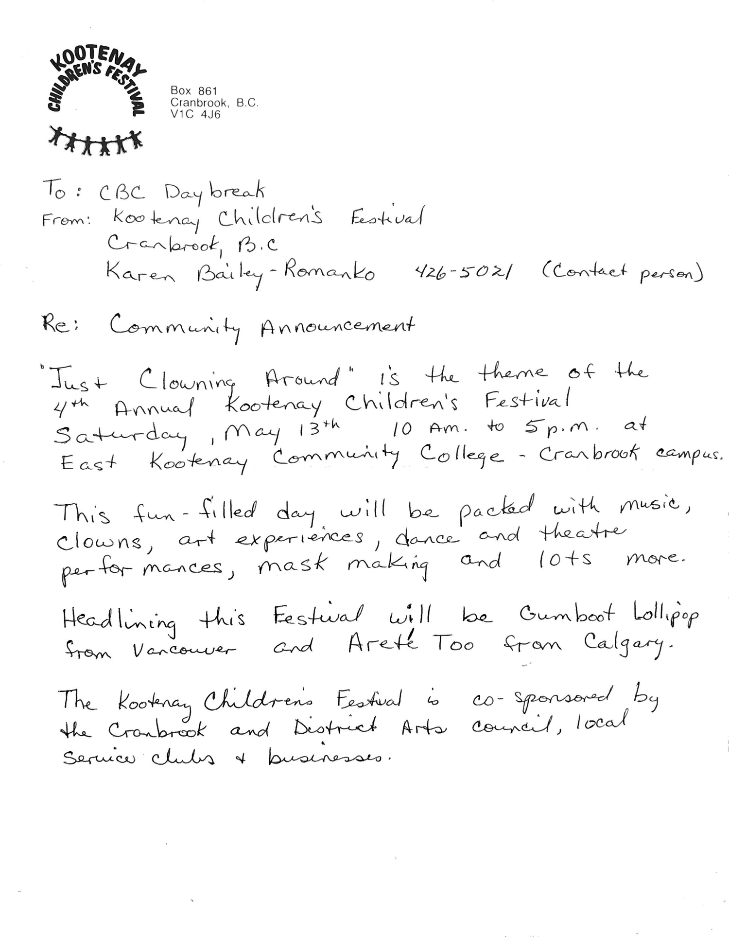 Kootenay Children&rsquo;s Festival, 1989