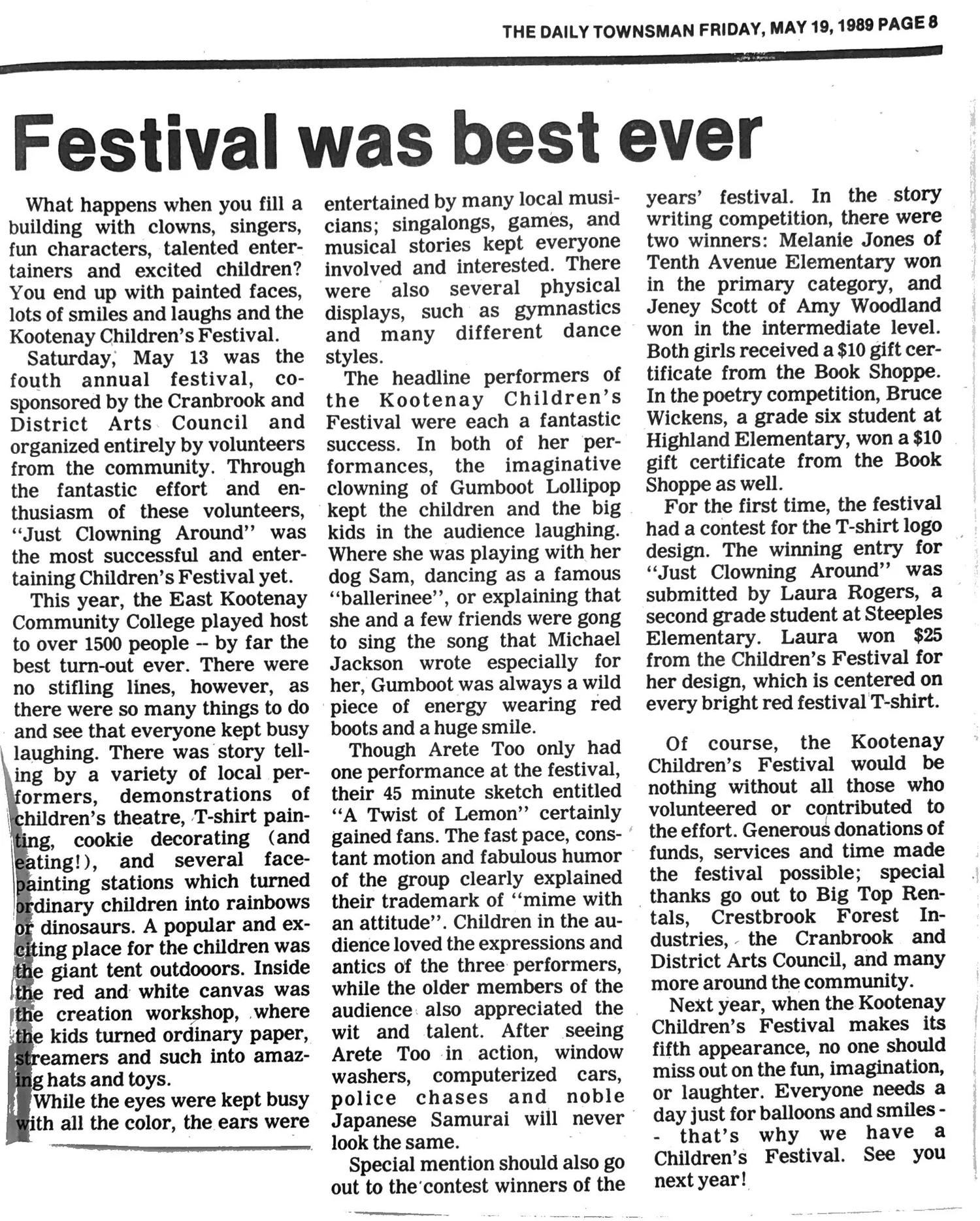 Kootenay Children&rsquo;s Festival, 1989