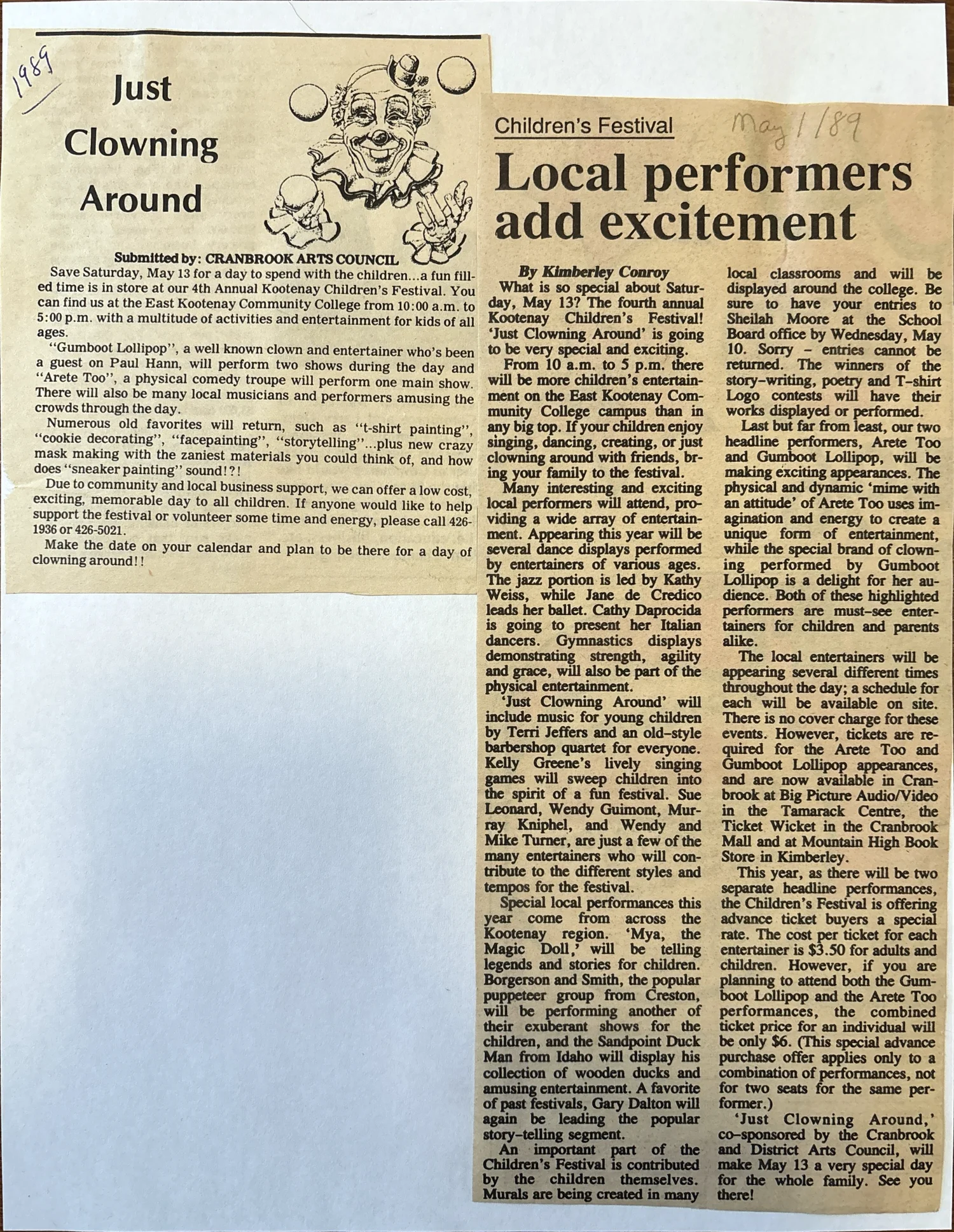 Kootenay Children&rsquo;s Festival, 1989